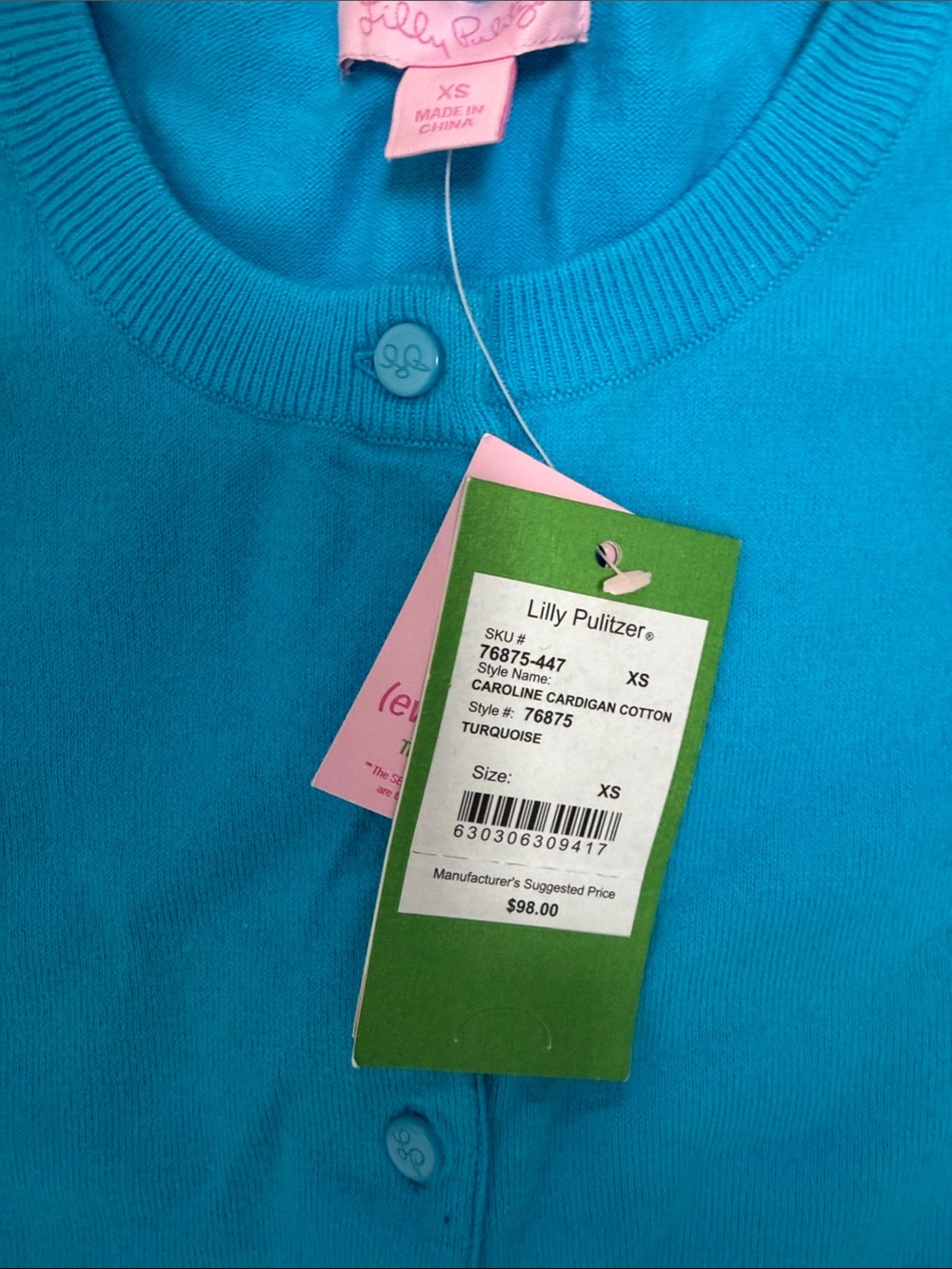 Lilly Pulitzer Bright Turquoise Blue Button-Front Cardigan - Picture 3 of 4